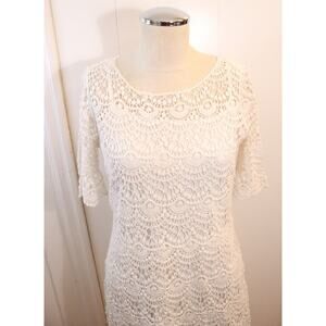 Ralph Lauren Crochet Dress Short Sleeve Medium White 2 Piece (33)